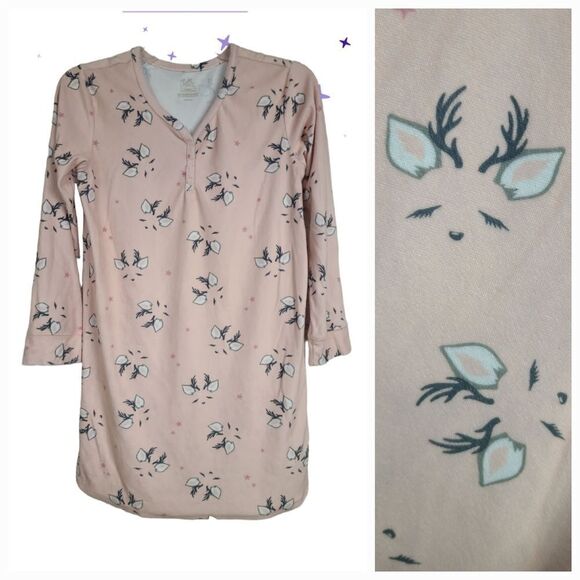 Justice Pink Velour Deer Print Nightgown Girls Size 12 Plush Sleep Shirt Gown - Picture 1 of 11